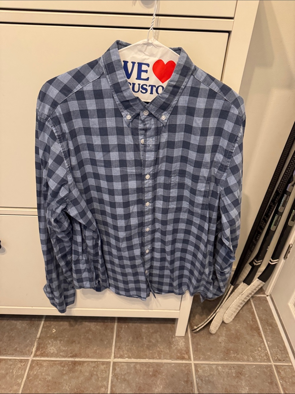 J. Crew Men's Navy and Light Blue Checked Button-Down Shirt